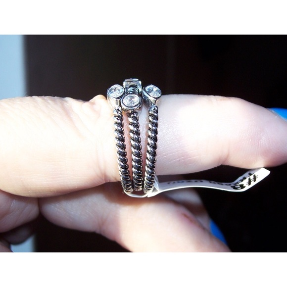 STAINLESS STEEL Bezel Set Cubic Zirconia Stackable Rings-Set Of 3 - Picture 8 of 13